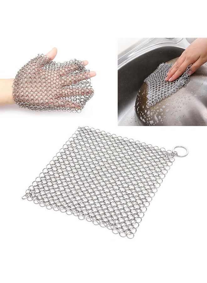 HuHa Stainless Steel Square Cast Iron Cleaner Pot Brush Scrubber Home Cookware Kitchen Cleaning Tool, Size:5×5inch - Image 1