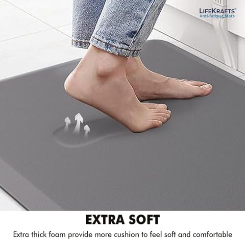 LifeKrafts New Anti Fatigue Floor Mat Thick Perfect Kitchen Mat, Standing Desk Mat. Comfort at Home, Office, Garage 52x122x1.8 cms (Grey-Plain) - Image 3
