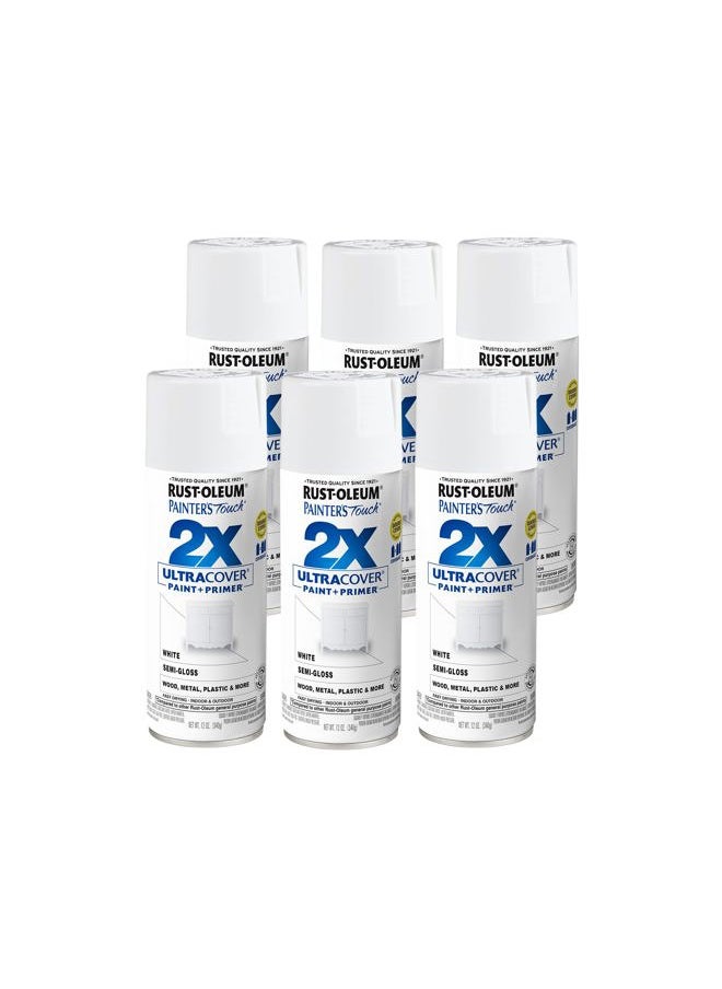 RUST-OLEUM 249060-6PK Painter's Touch 2X Ultra Cover Spray Paint, 12 oz, Semi-Gloss White, 6 Pack  - Image 1