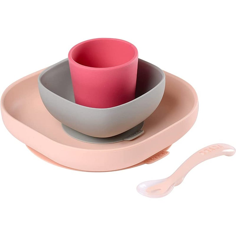 Baba Beaba Silicone 4 Piece Baby Meal Set – Suction Plate, Suction Bowl, Anti-Slip Cup & 2nd Stage Spoon, Non-Slip, Easy to Clean, BPA-Free Baby Feeding Set for Mess-Free Mealtime Essentials, 4M+ - Image 1