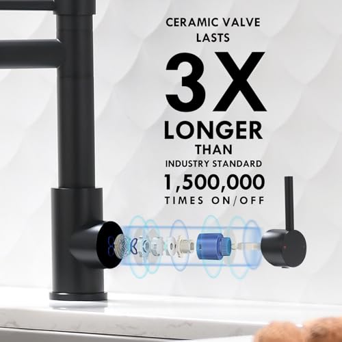 AIMADI Black Kitchen Faucet with 2 Function Sprayer,Commercial Stainless Steel Single Handle Single Hole Spring Matte Black Kitchen Faucet - Image 3