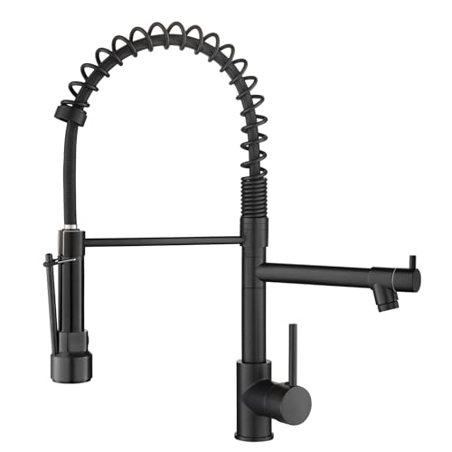 AIMADI Black Kitchen Faucet with 2 Function Sprayer,Commercial Stainless Steel Single Handle Single Hole Spring Matte Black Kitchen Faucet - Image 1