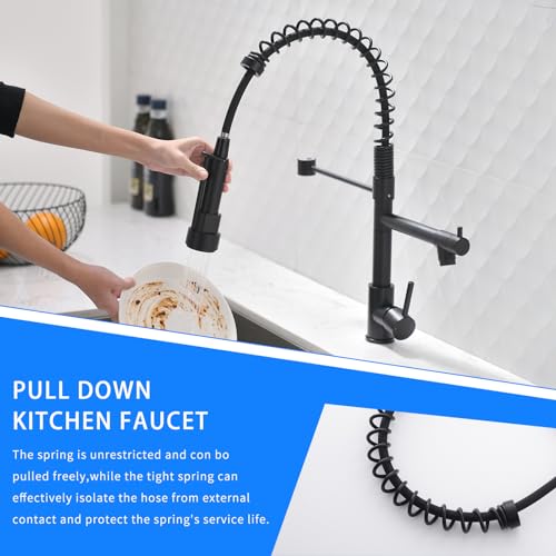AIMADI Black Kitchen Faucet with 2 Function Sprayer,Commercial Stainless Steel Single Handle Single Hole Spring Matte Black Kitchen Faucet - Image 5