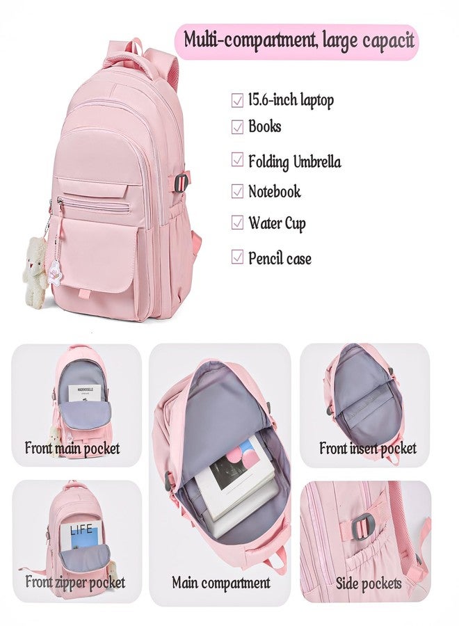 PRLINJSK Girls Backpack for College High Middle School Student, Cute Aesthetic Bookbag for Teens Women with Accessories - Image 4