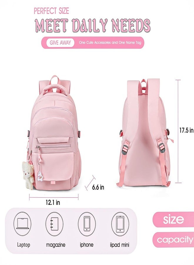 PRLINJSK Girls Backpack for College High Middle School Student, Cute Aesthetic Bookbag for Teens Women with Accessories - Image 3