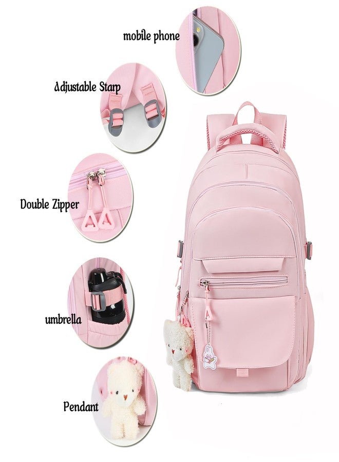 PRLINJSK Girls Backpack for College High Middle School Student, Cute Aesthetic Bookbag for Teens Women with Accessories - Image 5