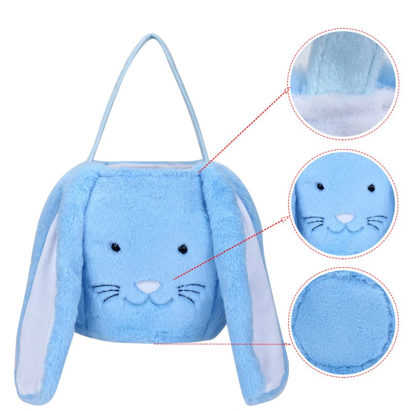 XinblueCo Plush Easter Bunny Basket for Kids Boys Girls Easter Buckets with Long Plush Ear Personalized Egg Hunting Bags,Bunny Kids Easter Tote Bags for Easter Decorations Candy - Image 4