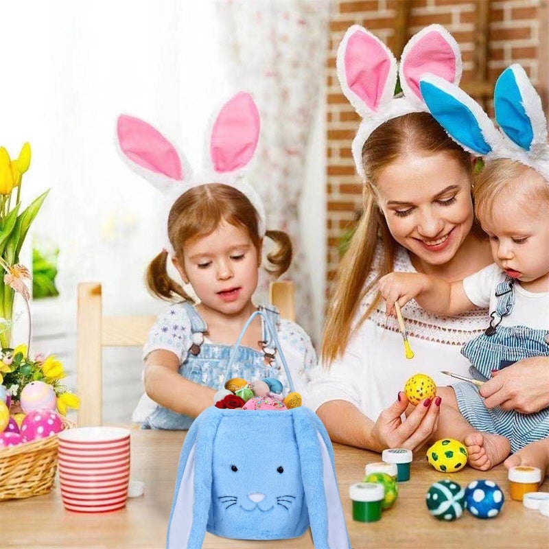 XinblueCo Plush Easter Bunny Basket for Kids Boys Girls Easter Buckets with Long Plush Ear Personalized Egg Hunting Bags,Bunny Kids Easter Tote Bags for Easter Decorations Candy - Image 3