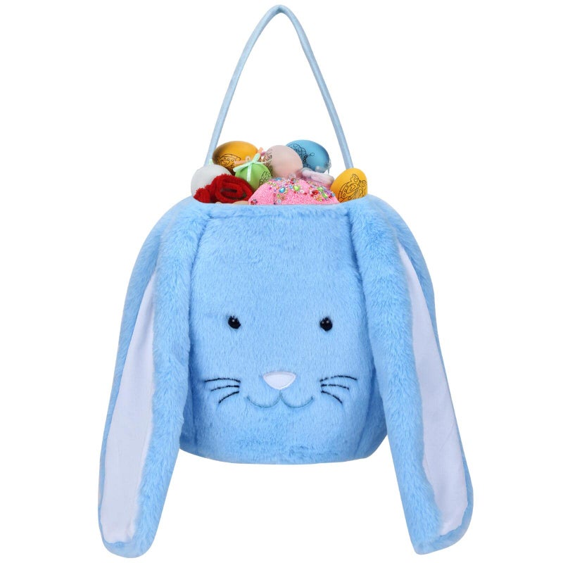 XinblueCo Plush Easter Bunny Basket for Kids Boys Girls Easter Buckets with Long Plush Ear Personalized Egg Hunting Bags,Bunny Kids Easter Tote Bags for Easter Decorations Candy - Image 1