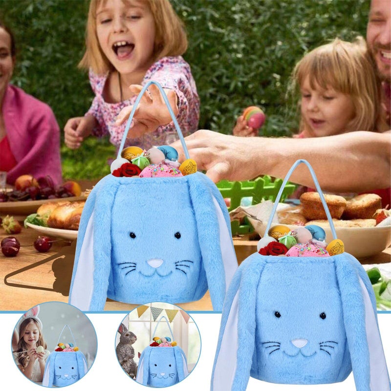 XinblueCo Plush Easter Bunny Basket for Kids Boys Girls Easter Buckets with Long Plush Ear Personalized Egg Hunting Bags,Bunny Kids Easter Tote Bags for Easter Decorations Candy - Image 2