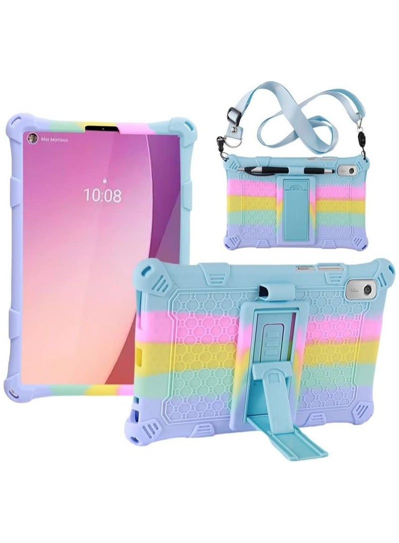 جراب متوافق مع جهاز Lenovo Tab M9 مقاس 9.0 بوصة (TB-310FU)، حامل دوار 360 درجة وحزام كتف وحامل قلم رصاص، غطاء واقٍ ملون مقاوم للصدمات من السيليكون اللوحي