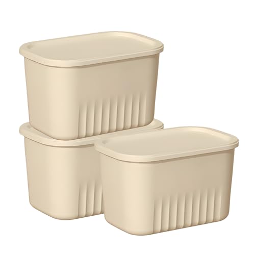 HoopVool® Multi Purpose Plastic Storage Bins Stackable Organizer Boxes with Lids, Stackable Crates for Home & Kitchen, items like books, clothes, snacks, toys. (Pack of 3, Medium - 24 X 16 X 14.5 CM) - Image 1