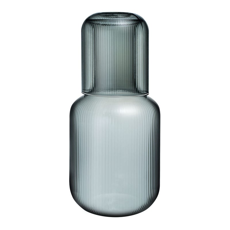 Sizikato 25 Oz Gray Glass Bedside Night Water Carafe with Tumbler Glass