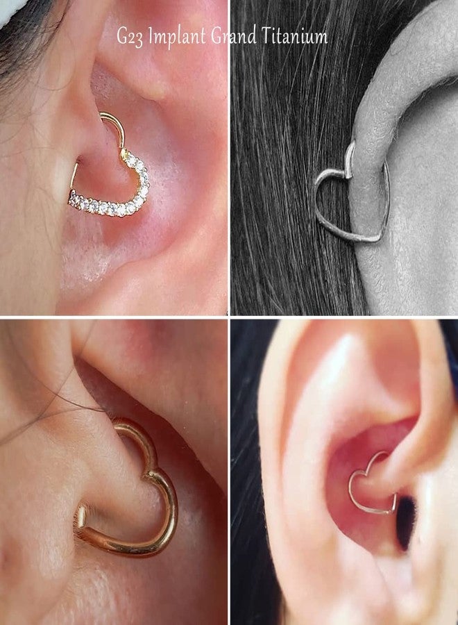 VOJO 2 Pcs G23 Titanium Heart Daith Piercing Jewelry Rook Tragus Clicker Ring Cartilage Earrings 16G (8mm+10mm, Heart Gold) - Image 4