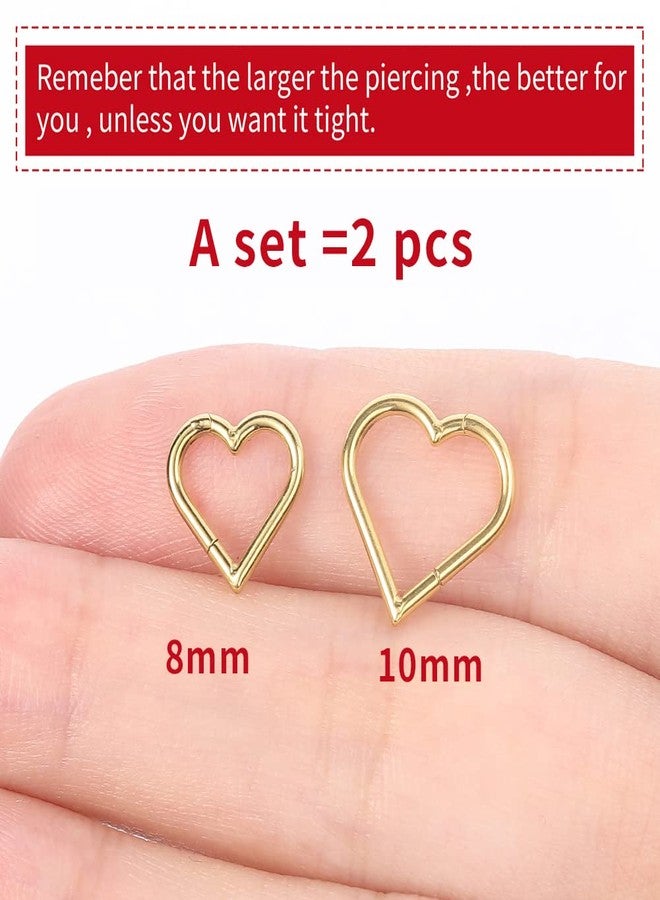 VOJO 2 Pcs G23 Titanium Heart Daith Piercing Jewelry Rook Tragus Clicker Ring Cartilage Earrings 16G (8mm+10mm, Heart Gold) - Image 2