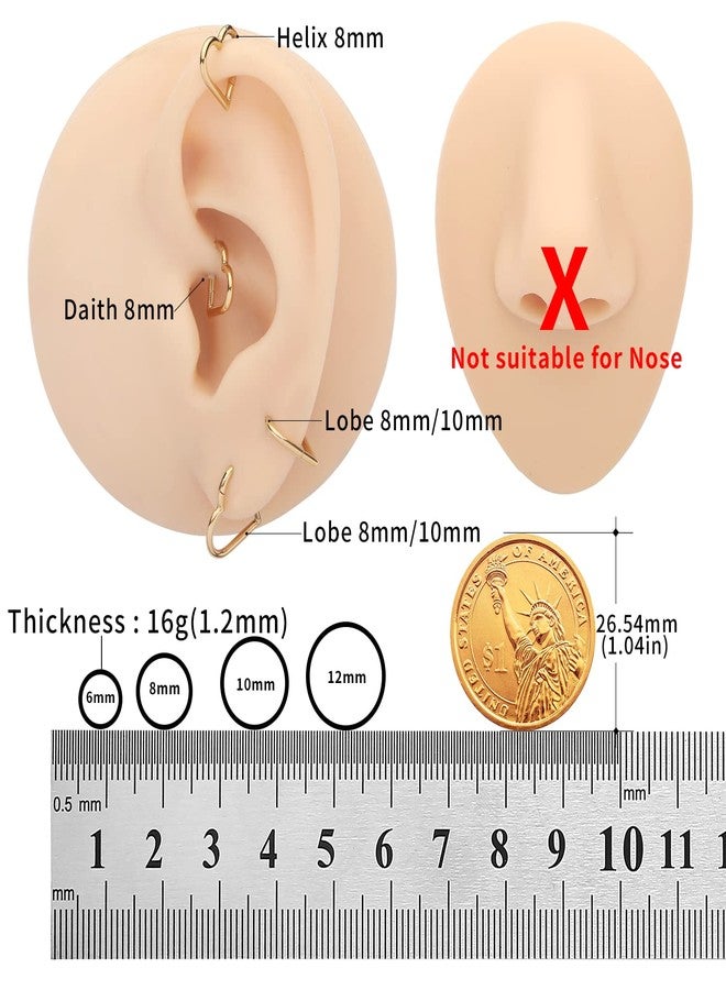 VOJO 2 Pcs G23 Titanium Heart Daith Piercing Jewelry Rook Tragus Clicker Ring Cartilage Earrings 16G (8mm+10mm, Heart Gold) - Image 3