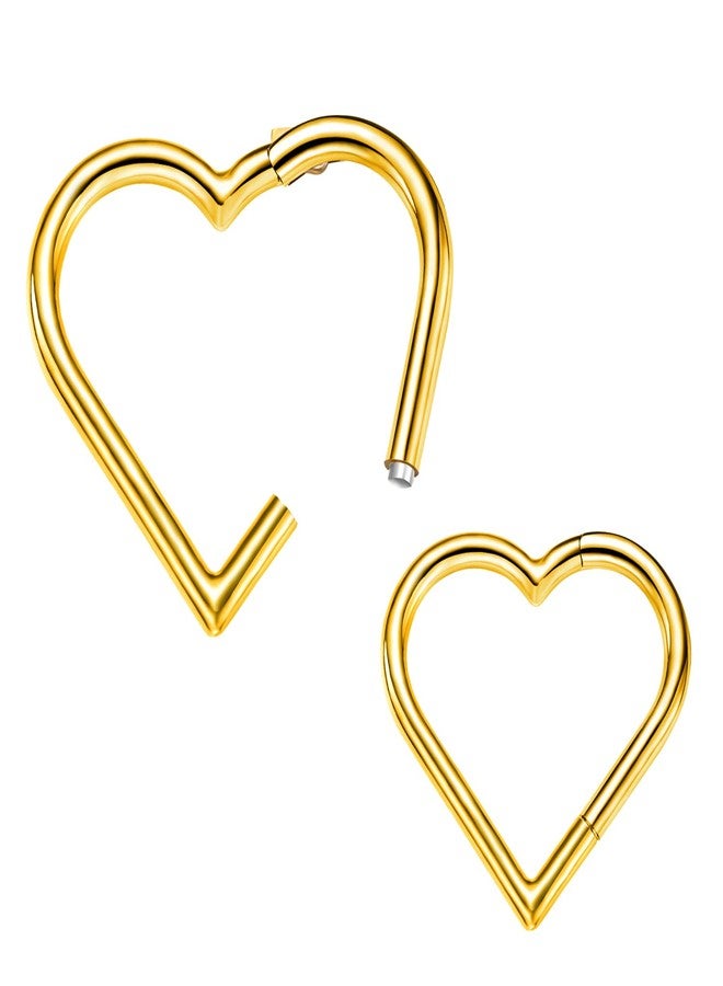 VOJO 2 Pcs G23 Titanium Heart Daith Piercing Jewelry Rook Tragus Clicker Ring Cartilage Earrings 16G (8mm+10mm, Heart Gold) - Image 1