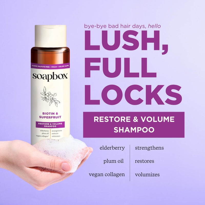 Soapbox Biotin Shampoo, Biotin & Collagen Super Fruit Shampoo for Thin, Fine, Thinning Hair | Volumizing & Repairing to Promote Hair Growth, Strength, Fullness, 1 Liter Pump Bottle - Image 4