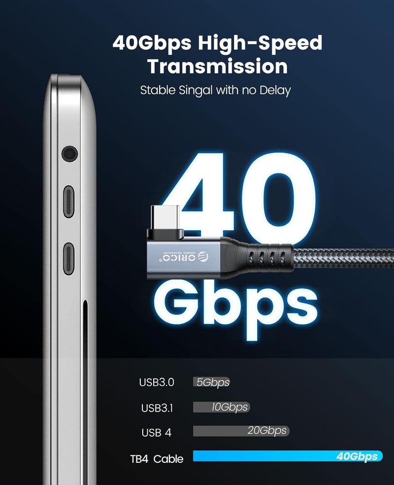 Orico Cable Compatible with Thunderbolt 4 Right Angle 6.56Ft,40Gbps USB C to USB C Cable, 100W Charging/Diaply 8K@60Hz Compitable with MacBooks iPad Pro, Thunderbolt 4/3 and USB-C Device - Image 3