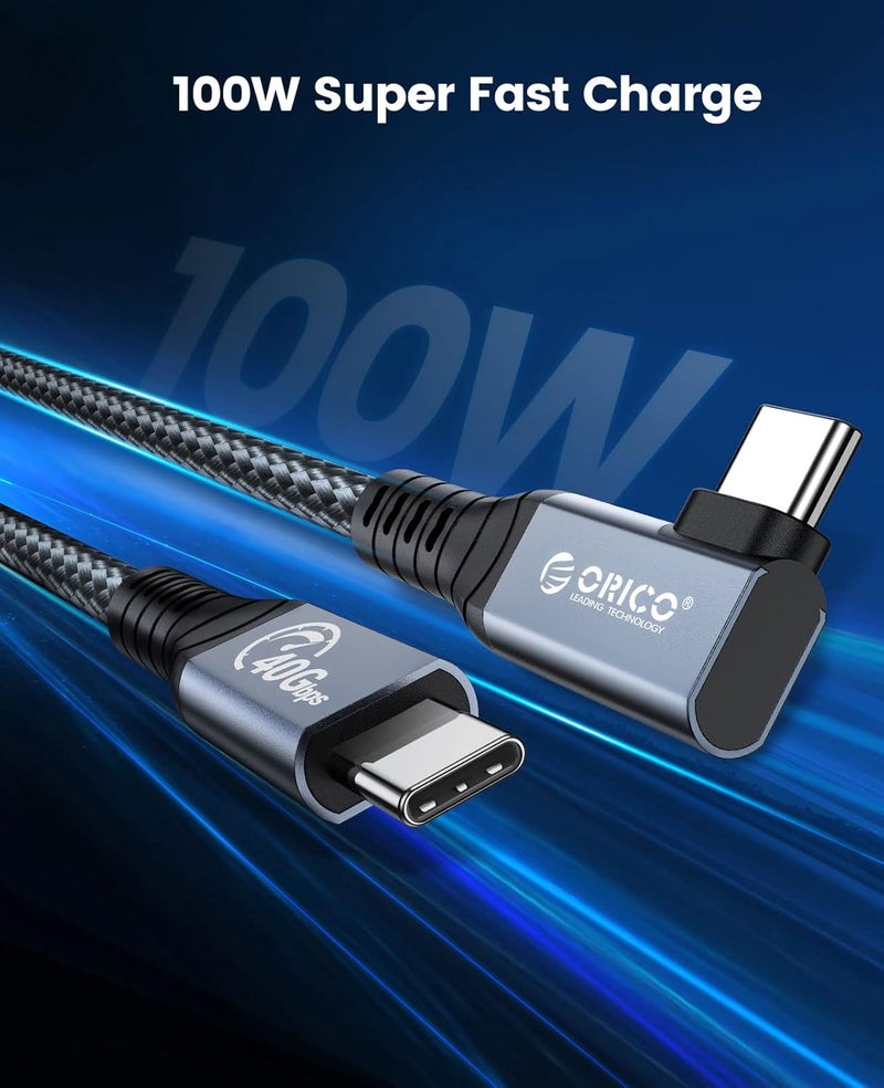 Orico Cable Compatible with Thunderbolt 4 Right Angle 6.56Ft,40Gbps USB C to USB C Cable, 100W Charging/Diaply 8K@60Hz Compitable with MacBooks iPad Pro, Thunderbolt 4/3 and USB-C Device - Image 4
