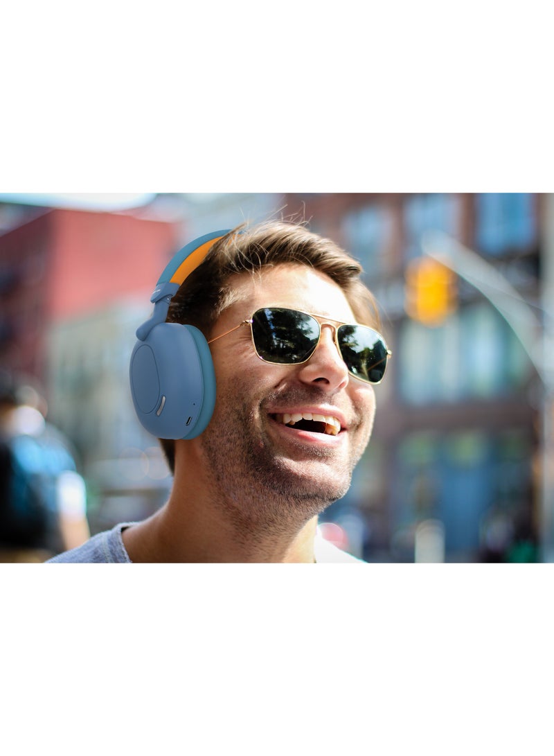 GREEN LION Sunstone Headphone / Long Hours Playing Time / Long-Range Working Distance / AUX Support / Microphone / V5.3 Bluetooth Version / 40mm Driver - Blue & Orange - Image 2