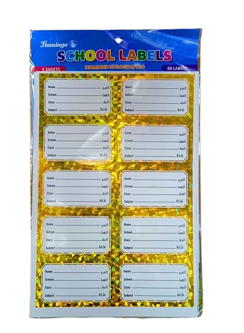 Flamingo Schools Labels Diamond Holographic 5 Sheets 50 labells - Image 2