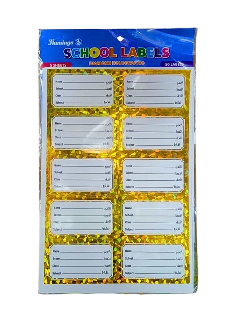 Flamingo Schools Labels Diamond Holographic 5 Sheets 50 labells - Image 1