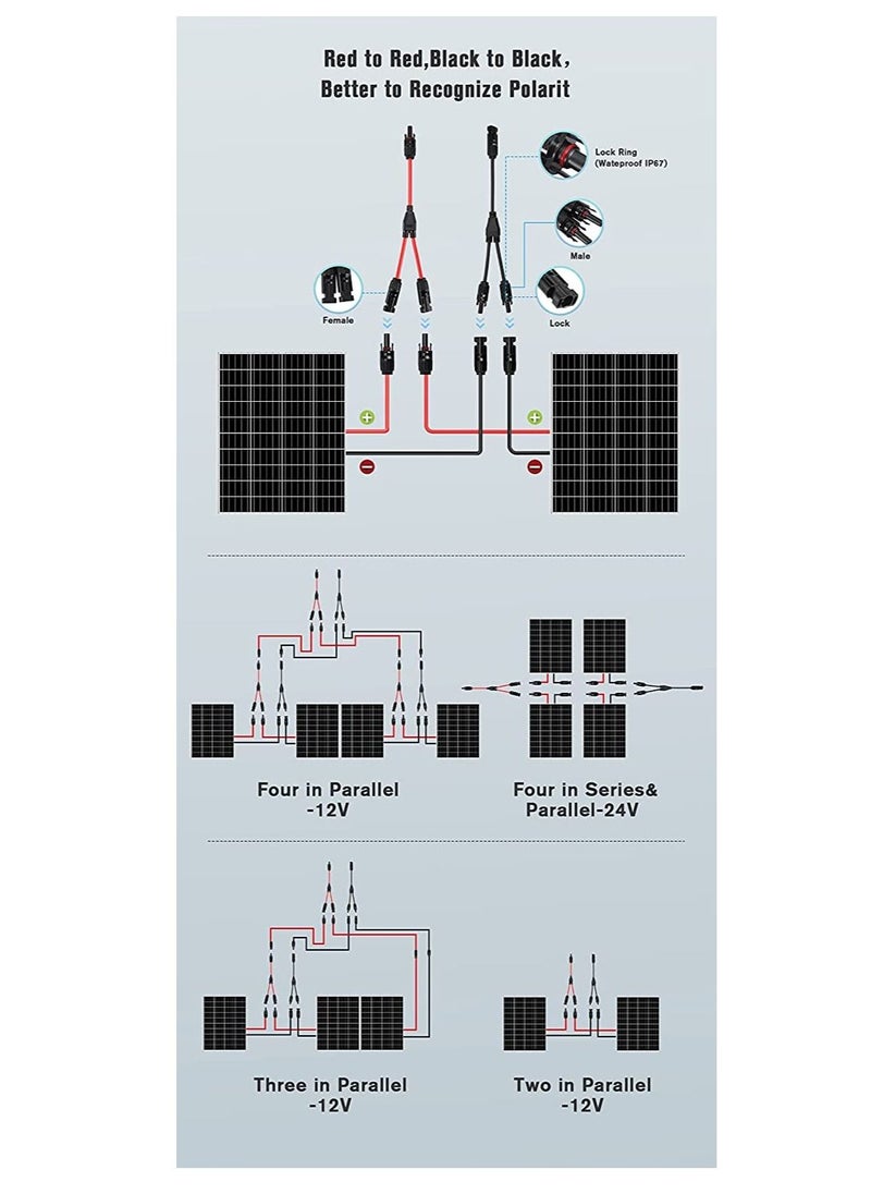 Excefore - Y Branch Parallel Connector MMF and FFM Solar Branch Adapter 1 Pair Y Photovoltaic Connector Solar Panel Cables Distributor Socket - Image 1