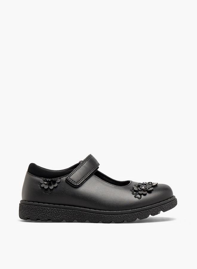 JUNIORS Girls Floral Accent Hook & Loop School Shoes - Image 1