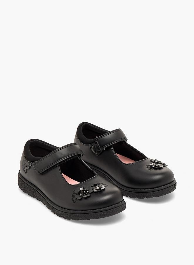 JUNIORS Girls Floral Accent Hook & Loop School Shoes - Image 3