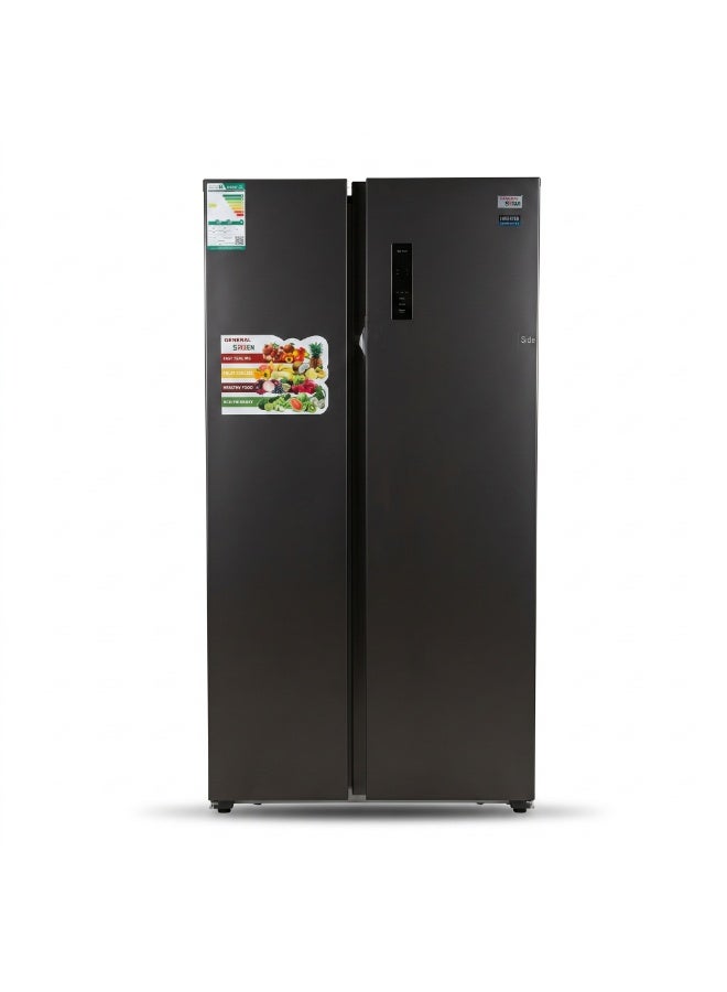 General Sreen Refrigerator No Frost 525 Liter Side by Side, Double Door, Energy Efficient, Stainless Steel – SREEN GSRF-525NF - Image 1