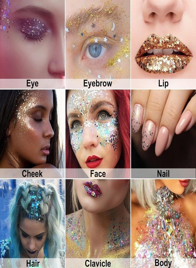 Melemando Body Glitter Stick 11 Colors Holographic Mermaid Sequins Chunky Face Glitter Stick Singer Concerts or Music Festival Rave Glitters Makeup for Face/Body/Hair/Eyes/Lip (01 Gold) - Image 5
