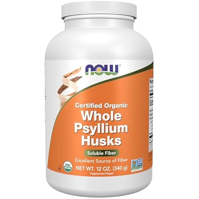 NOW Foods Supplements, Whole Psyllium Husks, Certified Organic, Non-GMO Project Verified, Soluble Fiber, 12-Ounce - Image 1