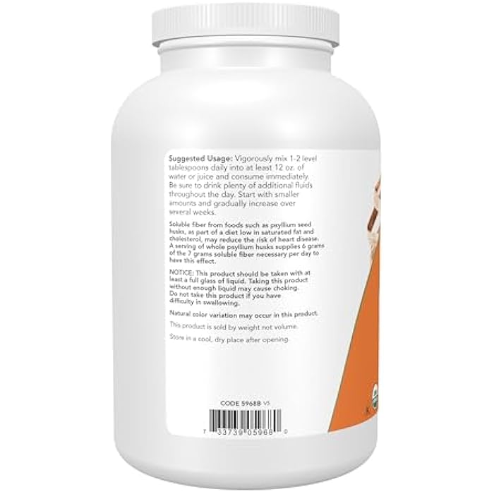 NOW Foods Supplements, Whole Psyllium Husks, Certified Organic, Non-GMO Project Verified, Soluble Fiber, 12-Ounce - Image 3