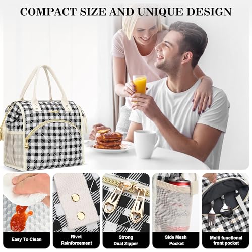 LOKASS Insulated Lunch Bag Women- Reusable 10 L Lunch Box for Women - Leakproof Tote Cooler Bag for Adults Work, Beach, Travel, Picnic （Black&White Diamond Grid） - Image 4