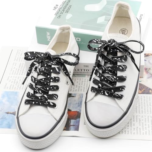 DANHUA Flat Black White Shoelaces 47 inch for Sneakers Art Printed Pattern String 2 Pair - Image 4