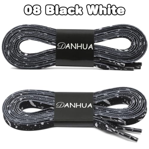 DANHUA Flat Black White Shoelaces 47 inch for Sneakers Art Printed Pattern String 2 Pair - Image 2