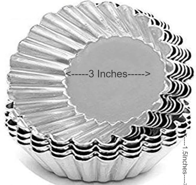 RINKLE TRENDZ Aluminium Cup Cake Tart Mould Muffin Cups Set of 6 Pieces - Silver - Image 2