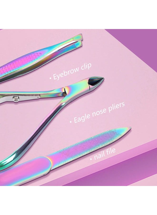 Onnea fashion - Manicure Set Professional Pedicure Tools 16 in 1 Nail Clipers Care Kit Stainless Steel Laser Design Cuticle Nippers Mini Emergency Kit for Women with Mermaid Pearl Shinning PU leather Case - Image 1