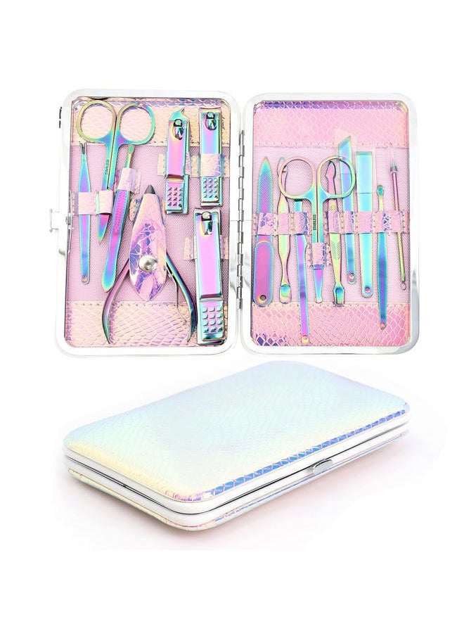 Onnea fashion - Manicure Set Professional Pedicure Tools 16 in 1 Nail Clipers Care Kit Stainless Steel Laser Design Cuticle Nippers Mini Emergency Kit for Women with Mermaid Pearl Shinning PU leather Case - Image 1