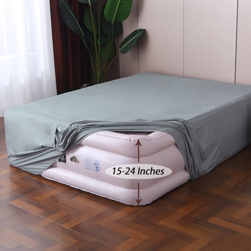 Antranfour Queen Fitted Sheet for Air Mattress,with 24 Inch Extra Deep Pockets,Ultra Soft Durable Breathable Bed Sheets Cover for Inflatable Air Bed,with Pump Opening,Inflate at Any Time-Gray - Image 4