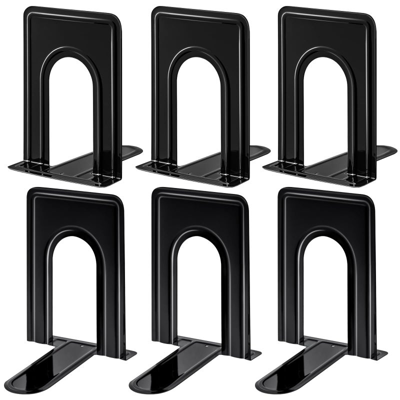 HappyHapi Book Ends Bookends Metal Bookend for Shelves NonSkid Book End to Hold Books Black Book StopperHolder for Office Home Kitchen 57X 49 X 65 in 3 Pair6 Pcs Large
