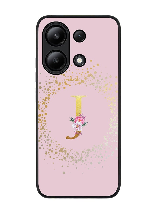 Stylizedd Rugged Black edge case for Xiaomi Redmi Note 13 4G, Slim fit Cover Custom Monogram Initial Letter Floral Pattern Alphabet - J  (Pink )  - Image 1