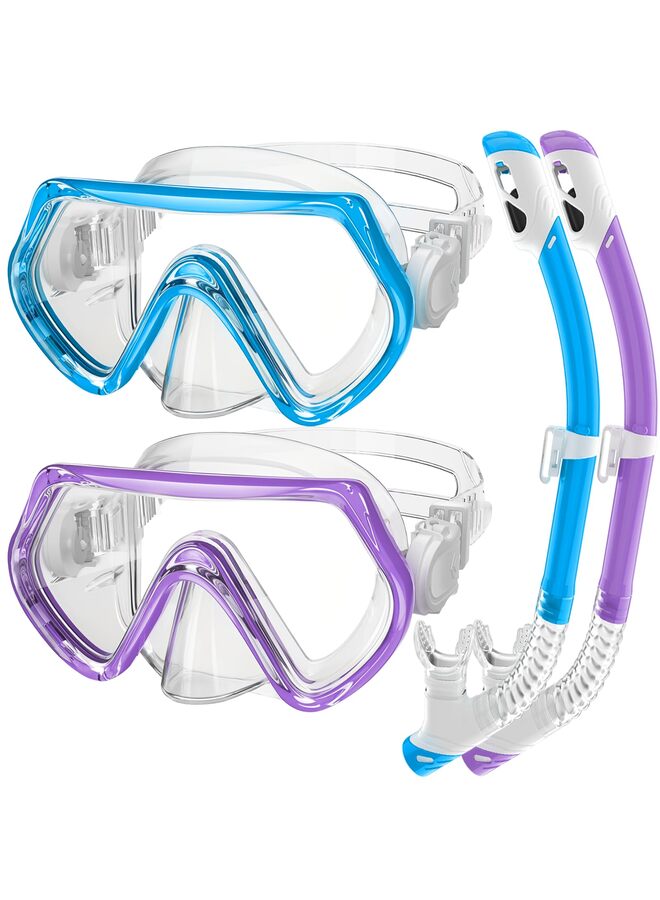 معدات الغطس للأطفال، مجموعة غطس للأطفال من سن 3 إلى 14 عامًا، قناع غطس مضاد للضباب ومجموعة غطس جافة، نظارات سباحة للجنسين - Image 1