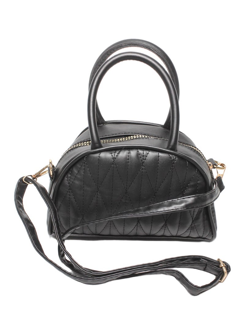 Glitter Women Bag with Cross Hand - Black - Image 3