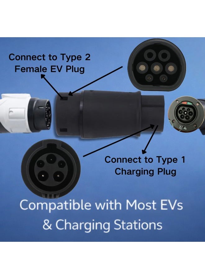 EVGATSAUTO EV Charging Adapter, Type 1 to Type 2 EV Charger Connector Charging Adapter for Electric Vehicles Protection IP54 16A 32A 230V Universal - Image 2
