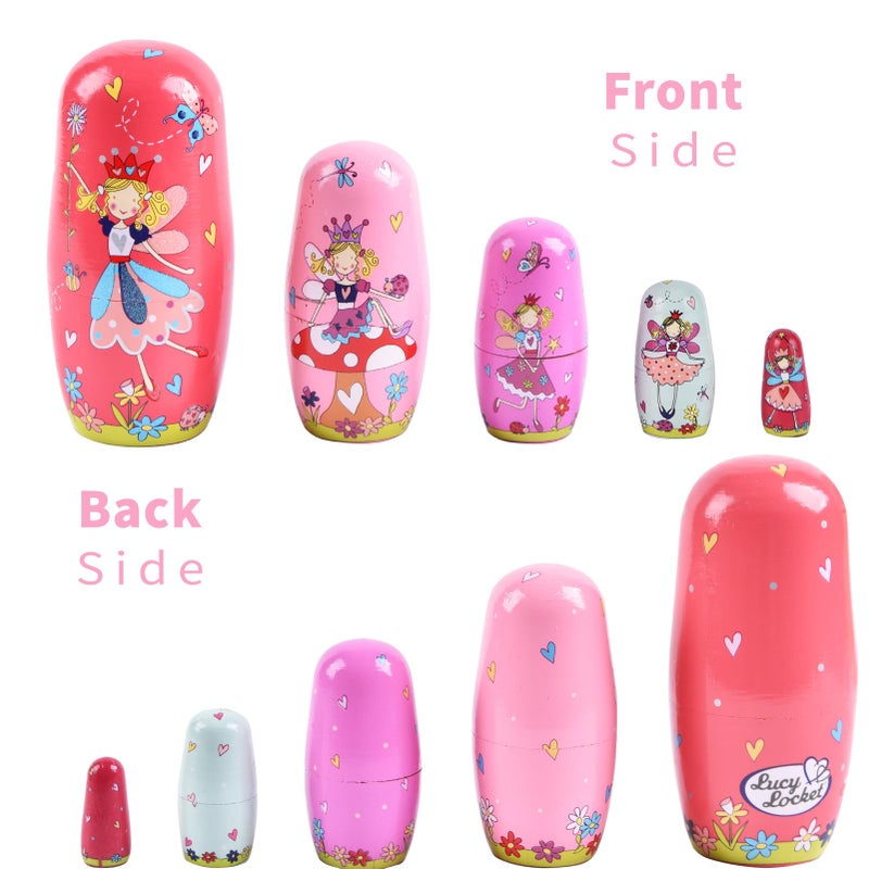 Tngan Nesting Dolls, 5Pcs 6" Tall Russian Nesting Dolls, Handmade Matryoshka for Kids, Wooden Stacking Toys for Christmas Home Wedding Party Decorations (Fairy) - Image 3