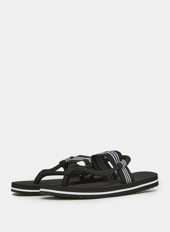 Styli Striped Elastic Band V Strap Slingback Flat Sandals