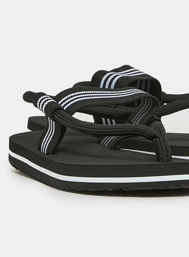 Styli Striped Elastic Band V Strap Slingback Flat Sandals
