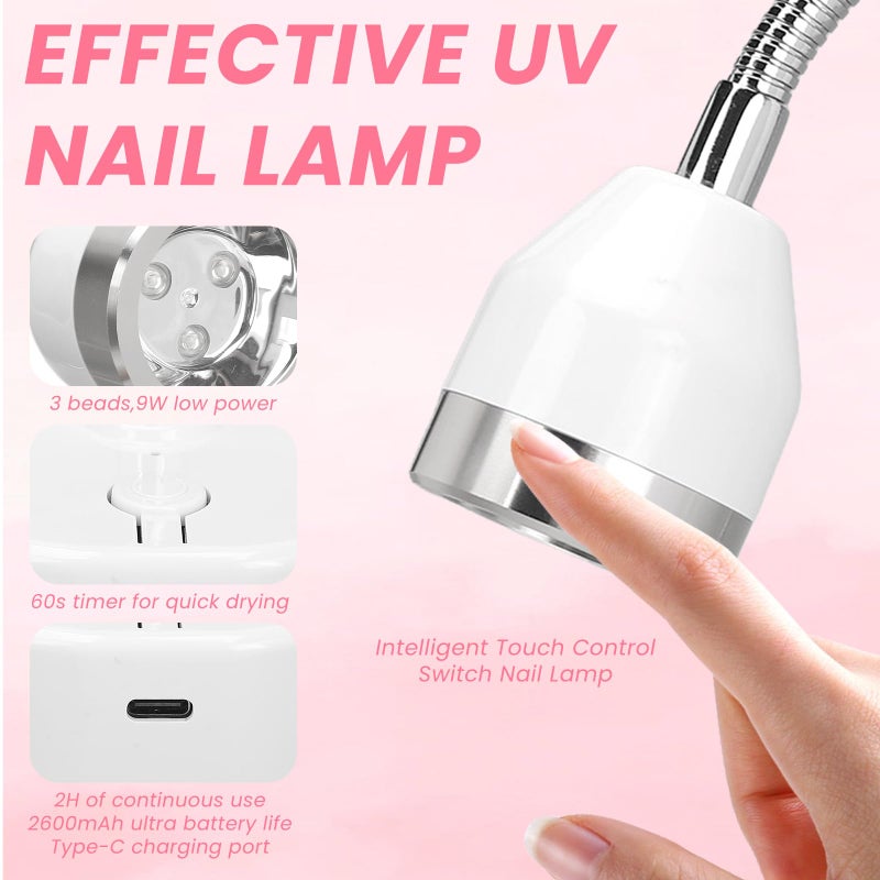 NSXAYIWE Touch Switch Gel x Lamp, 9W Cordless Rechargeable Gooseneck UV Lamp for Gel x Nails, Portable Flash Cure Lamp with 60s Timer, Quick Drying LED UV Nail Lamp for Gel Nails, Home & Salon Use - Image 3